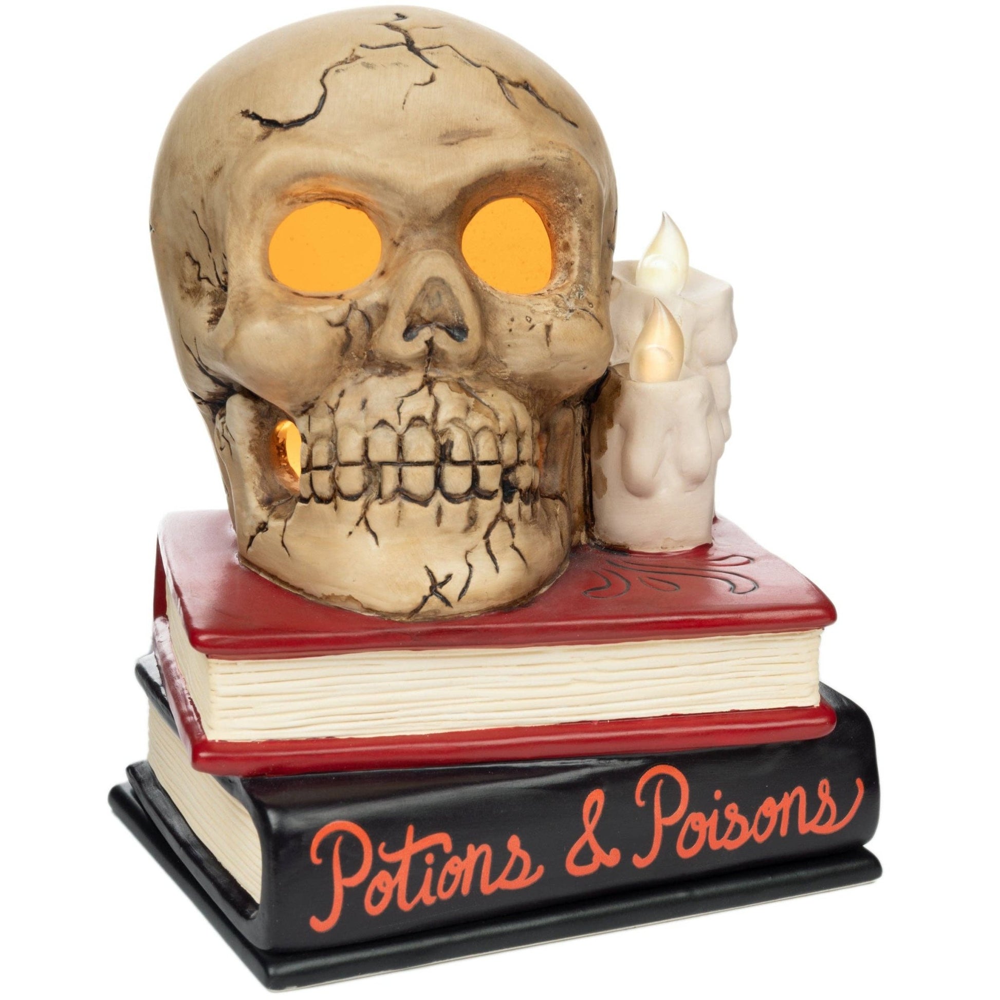Deathly Library LIT Skull with Books Fragrance & Wax Electric Warmer Candle Holder - Gothic & Alternative Gift - Haunted