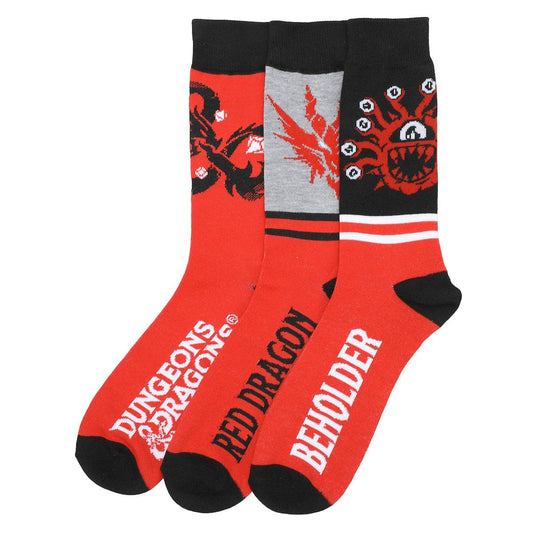 Dungeons & Dragons Men's Monster Crew Socks, 3-Pair Set Accessories - Gothic & Alternative Gift - Haunted