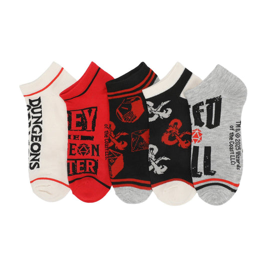 Dungeons & Dragons Women's Logo & Dice Ankle Socks, 5-Pack Accessories - Gothic & Alternative Gift - Haunted