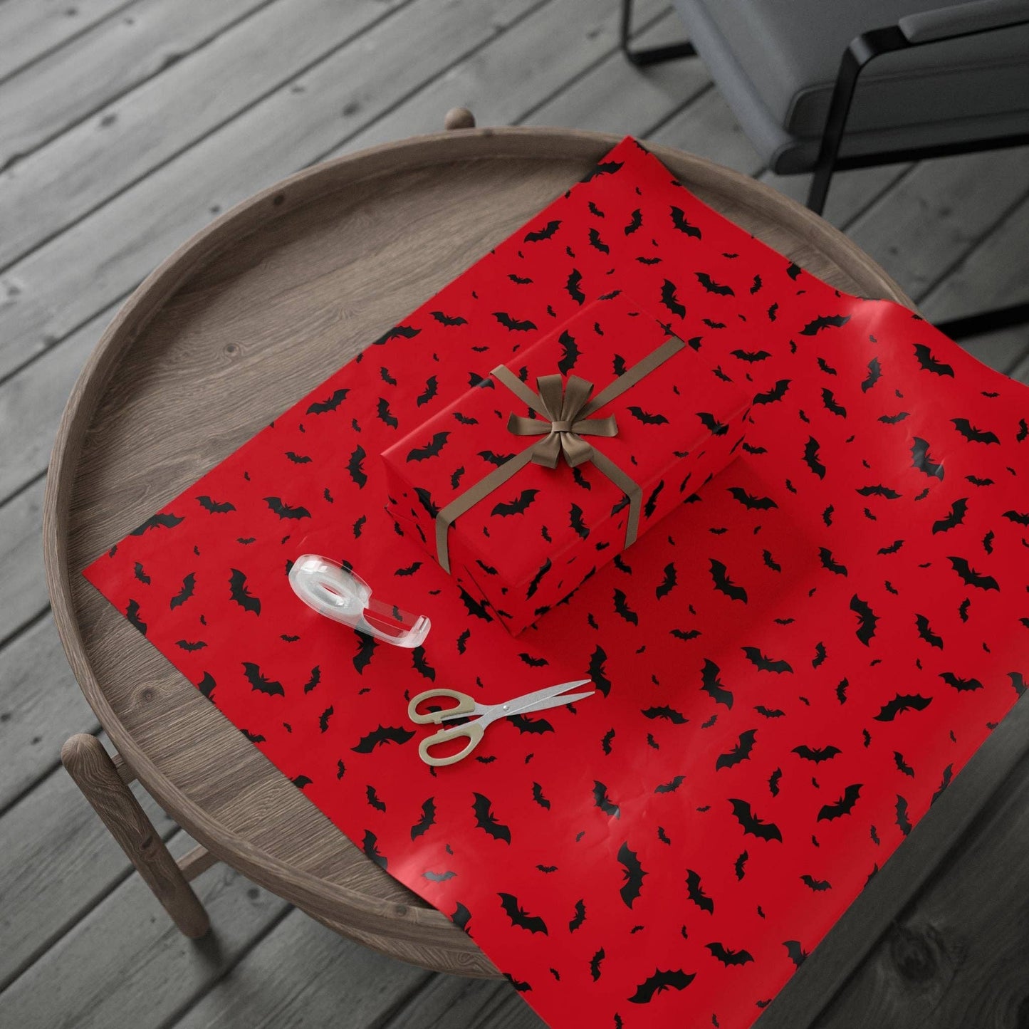Red and Black Bats Spooky Gift Wrapping Paper Roll