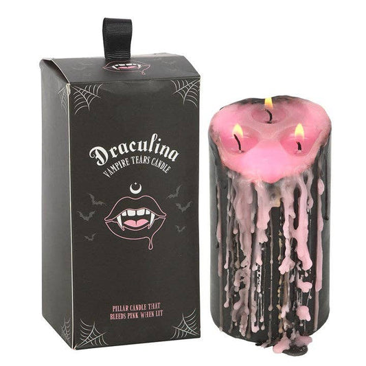 Large Pink Gothic Vampire Tears Bleeding Pillar Candle
