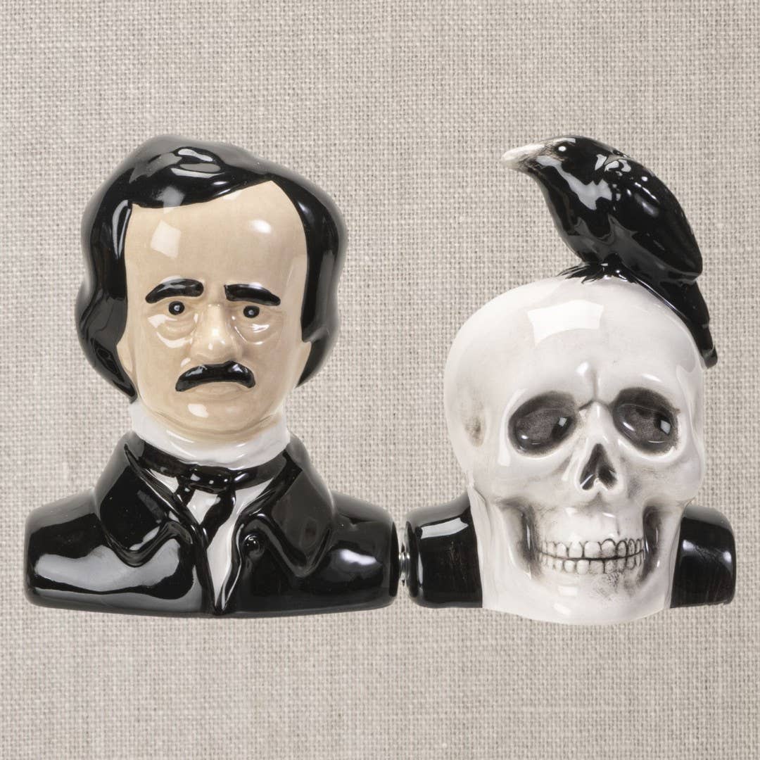 Edgar Allen Poe Ceramic Salt & Pepper Shaker Set Kitchenware - Gothic & Alternative Gift - Haunted
