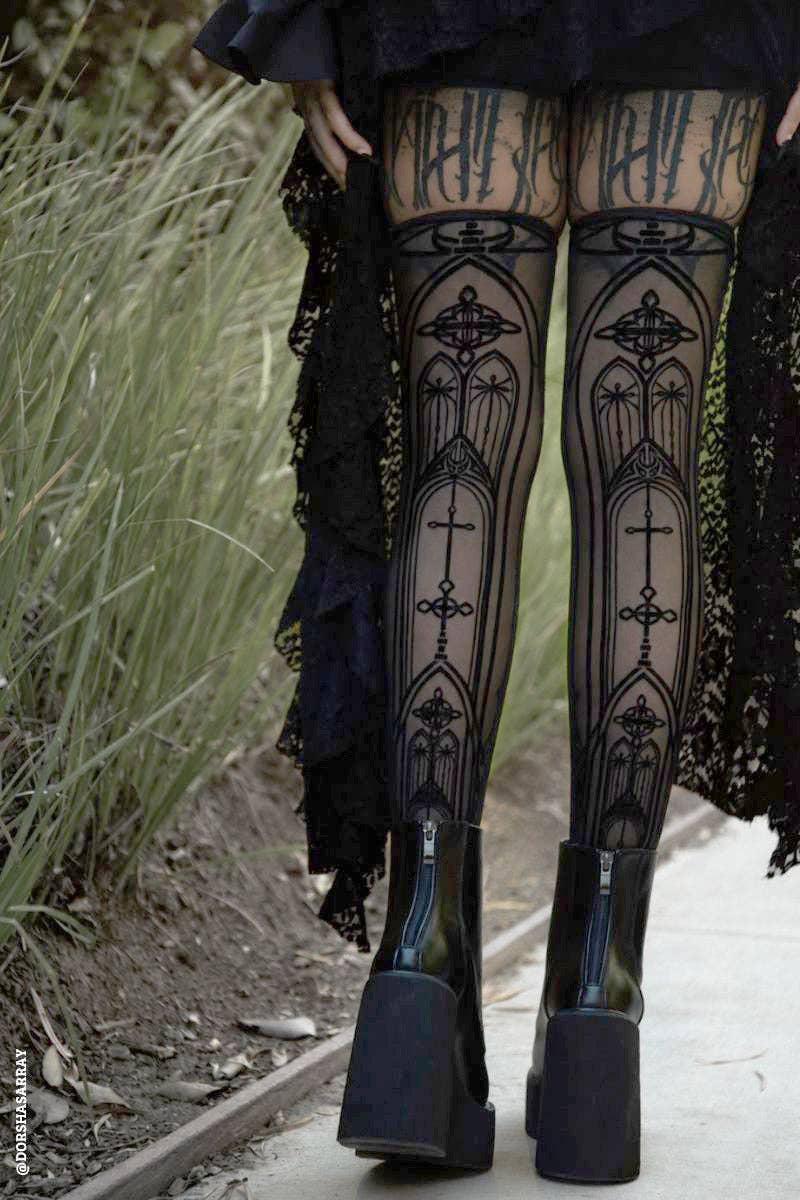 Gothic Cathedral Thigh High Tights Stockings