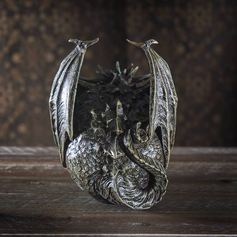 Draco Dragon and Skull Figurine – Gothic Cold Cast Resin Decor