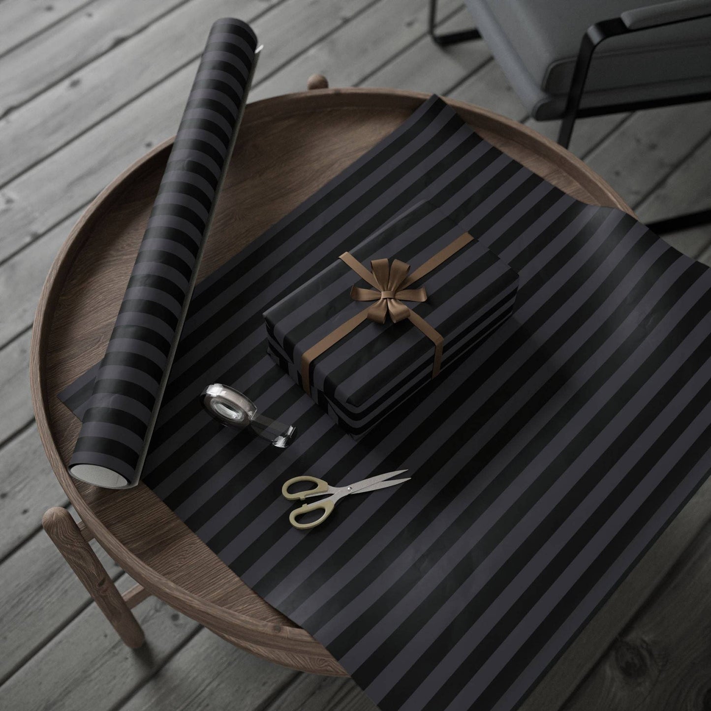 Nevermore Black and Grey Striped Spooky Gift Wrapping Paper Roll