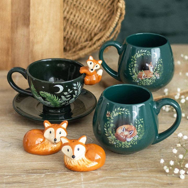 Fox Salt and Pepper Shakers Green Forest Kitchenware - Gothic & Alternative Gift - Haunted