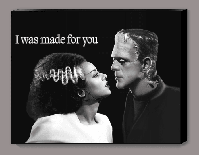 Frankenstein and Bride Love Story Canvas Print Wall Hanging - Gothic & Alternative Gift - Haunted