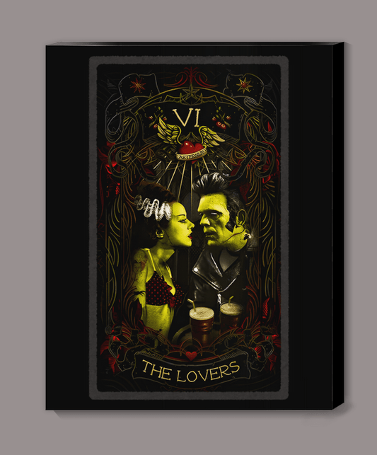 Frankenstein and His Bride The Lovers Tarot Card Canvas Print Wall Hanging - Gothic & Alternative Gift - Haunted