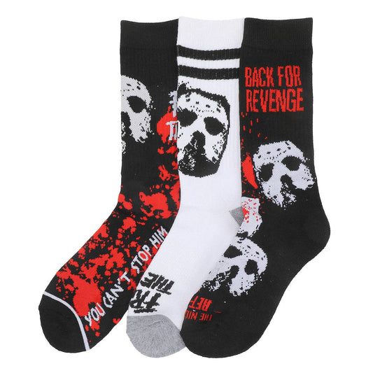 Friday the 13th Men's Glow-in-the-Dark Jason Crew Socks, 3 Pairs Accessories - Gothic & Alternative Gift - Haunted