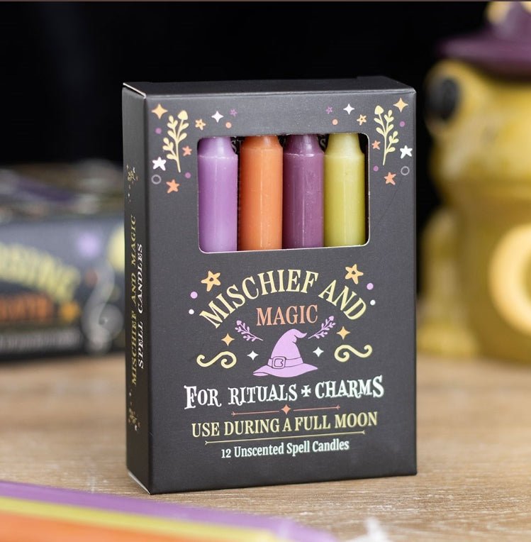 Full Moon Mischief and Magic Spell Candles Pack of 12 Candles - Gothic & Alternative Gift - Haunted