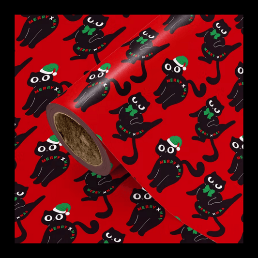 Funny Black Cat Christmas Gift Wrap Wrapping Paper Roll Holiday Craft and Decor - Gothic & Alternative Gift - Haunted