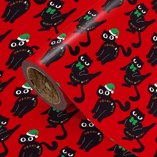 Funny Black Cat Christmas Gift Wrap Wrapping Paper Roll Holiday Craft and Decor - Gothic & Alternative Gift - Haunted