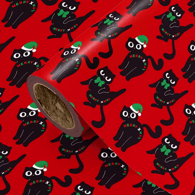 Funny Black Cat Christmas Gift Wrap Wrapping Paper Roll Holiday Craft and Decor - Gothic & Alternative Gift - Haunted