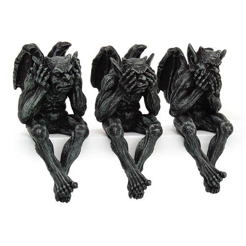 Gargoyle Shelf Sitters Hear No Evil, See No Evil, Speak No Evil Home Decor - Gothic & Alternative Gift - Haunted