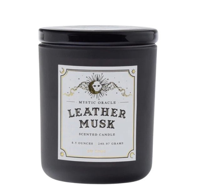 Ghost Halloween Glass Candle Leather Musk Goth Fifty Shades Book Lover Mystic Oracle Candles - Gothic & Alternative Gift - Haunted