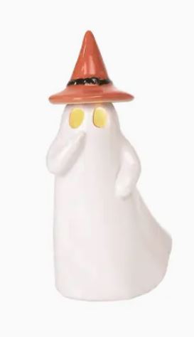Large Ceramic Light Up Ghost with Witch Hat CLEARANCE
