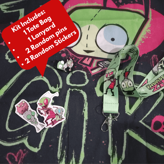 Gir Goodie Bag Invader Zim kit,2 stickers,2 pins,1 lanyard,1 bag - Gothic & Alternative Gift - Haunted