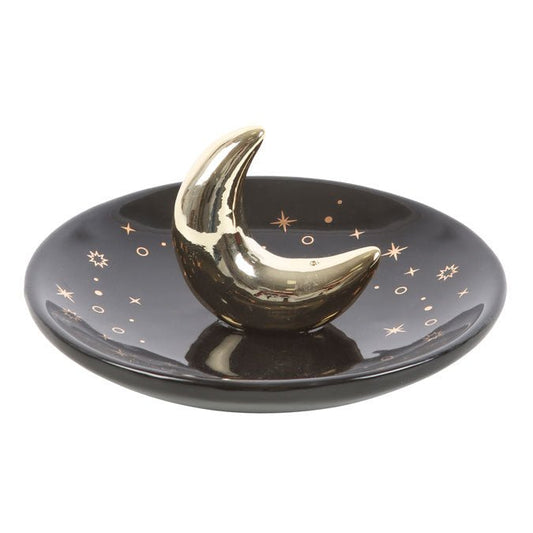 Gold and Black Crescent Moon Incense Stick Holder Burner Insense - Gothic & Alternative Gift - Haunted