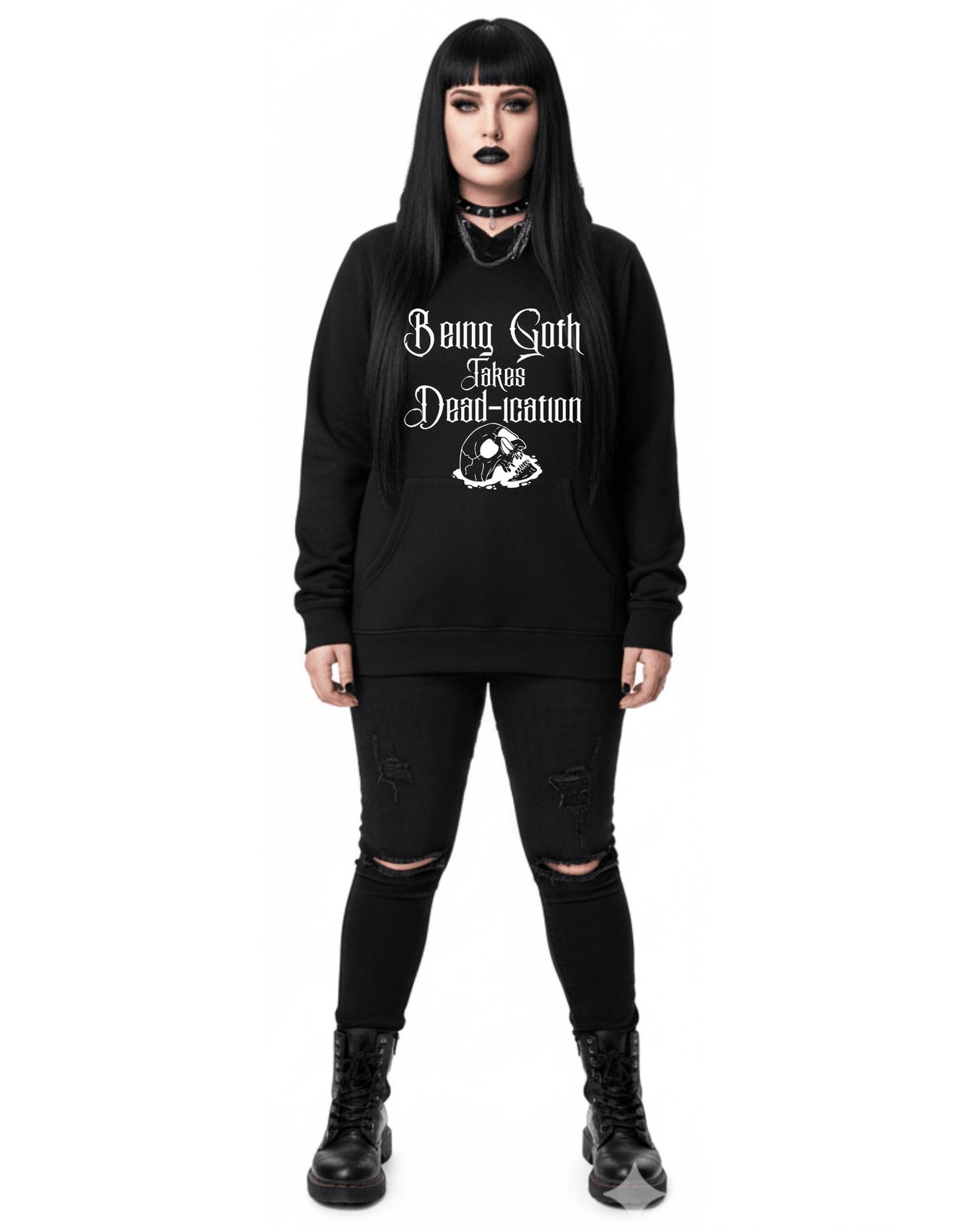 Goth De@d -ication Custom Black Hoodie Sweatshirt Pullover Clothing - Gothic & Alternative Gift - Haunted