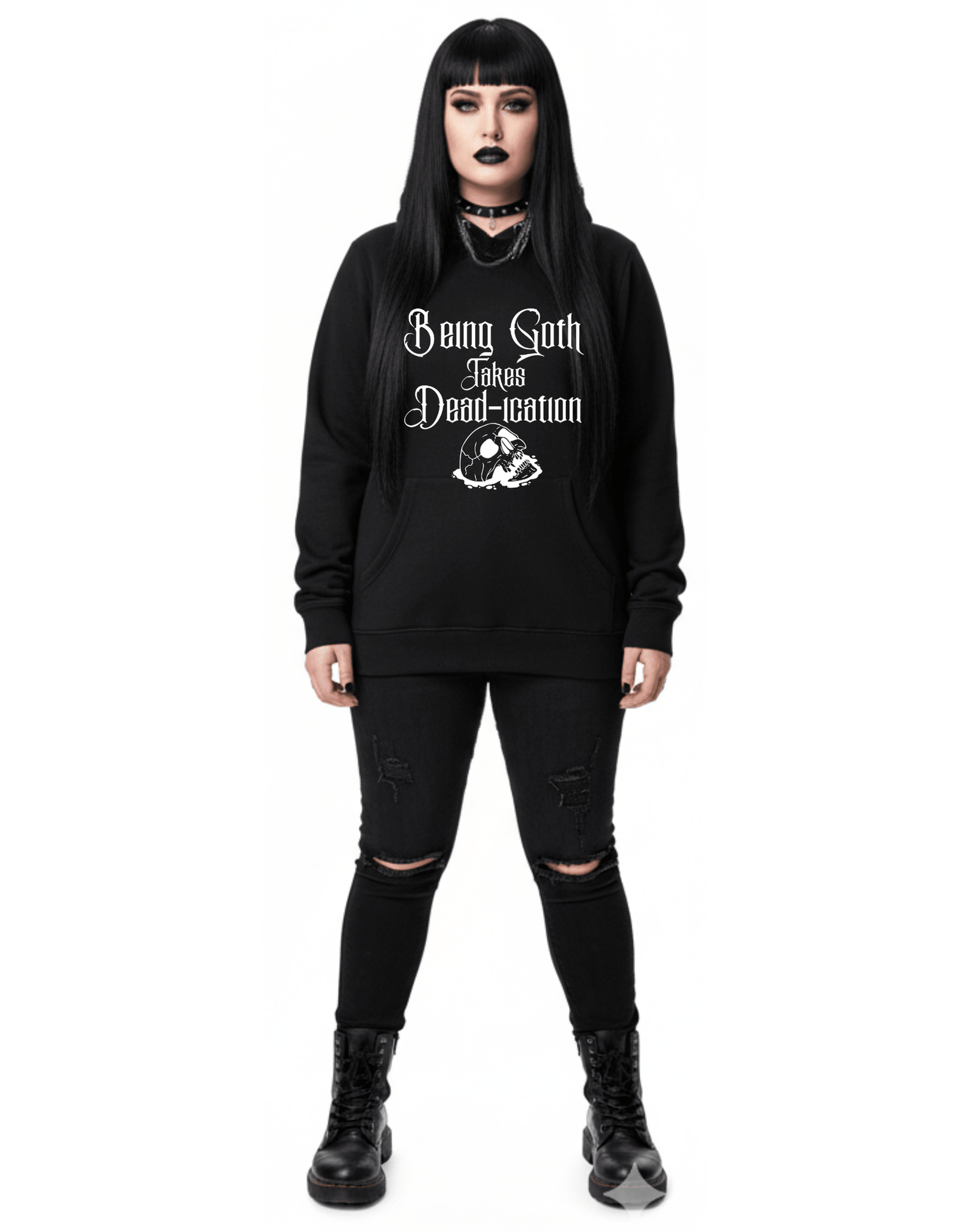Goth De@d -ication Custom Black Hoodie Sweatshirt Pullover Clothing - Gothic & Alternative Gift - Haunted