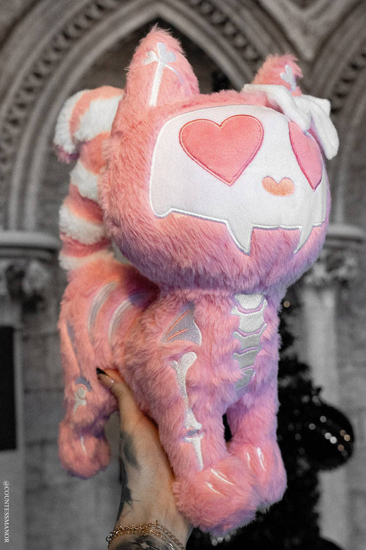 Goth Valentine Skeleton Kitty Smitten Kitten Plush Pink Cat Stuffed Animals - Gothic & Alternative Gift - Haunted