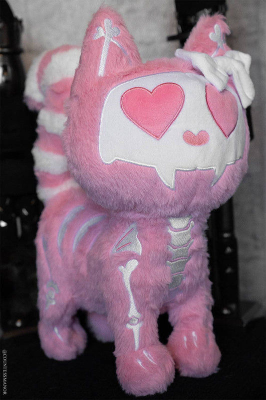 Goth Valentine Skeleton Kitty Smitten Kitten Plush Pink Cat Stuffed Animals - Gothic & Alternative Gift - Haunted