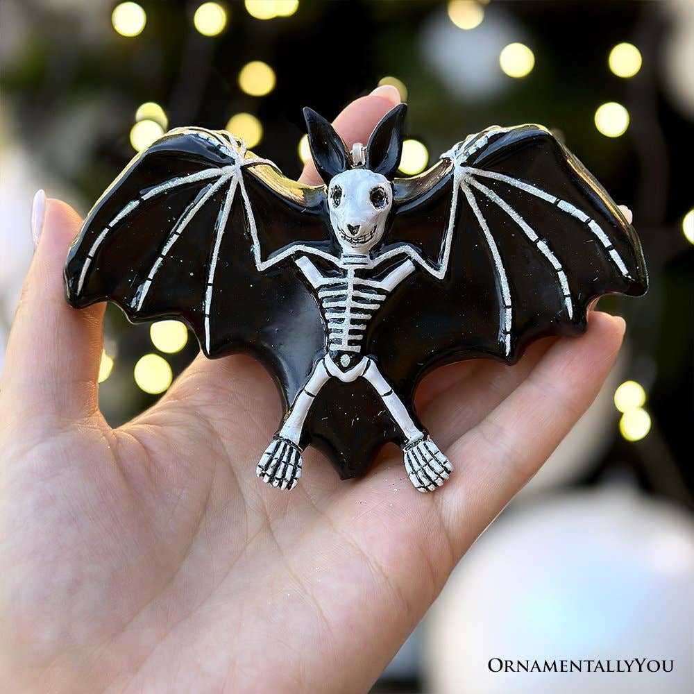 Gothic Bat Skeleton Handcrafted Glass Ornament Gothmas, Christmas, Creepmas, Holiday Ornaments - Gothic & Alternative Gift - Haunted