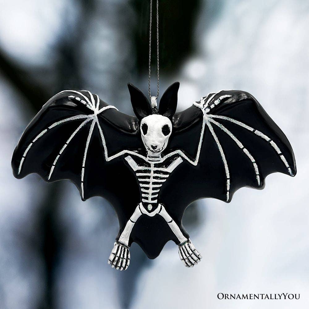 Gothic Bat Skeleton Handcrafted Glass Ornament Gothmas, Christmas, Creepmas, Holiday Ornaments - Gothic & Alternative Gift - Haunted