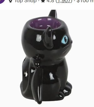 Gothic Black Bat Cat Oil Burner and Wax Warmer Candle holders - Gothic & Alternative Gift - Haunted