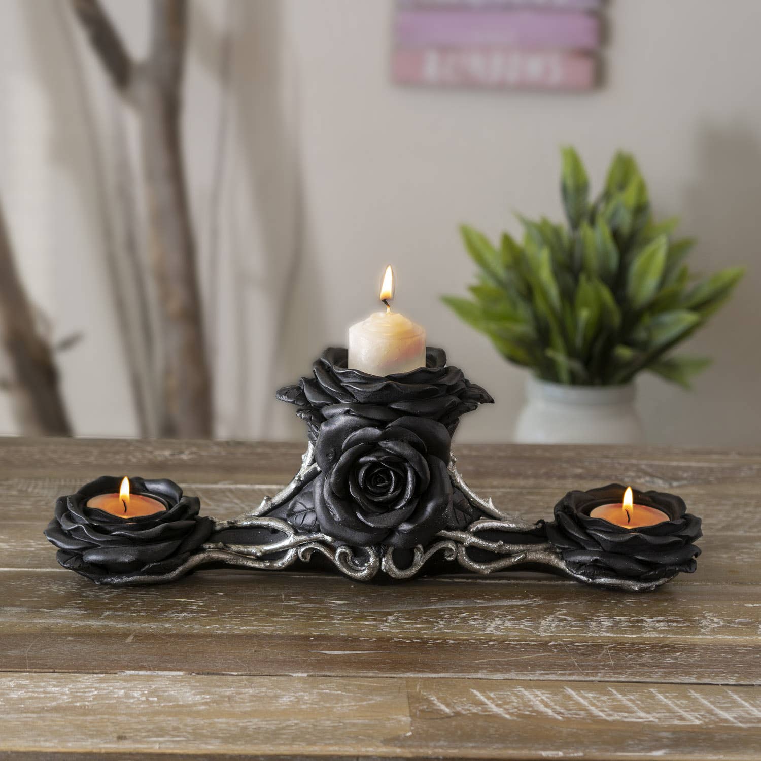 Gothic Black Rose Triple Votive Holder Valloween Valentines Candle holders - Gothic & Alternative Gift - Haunted