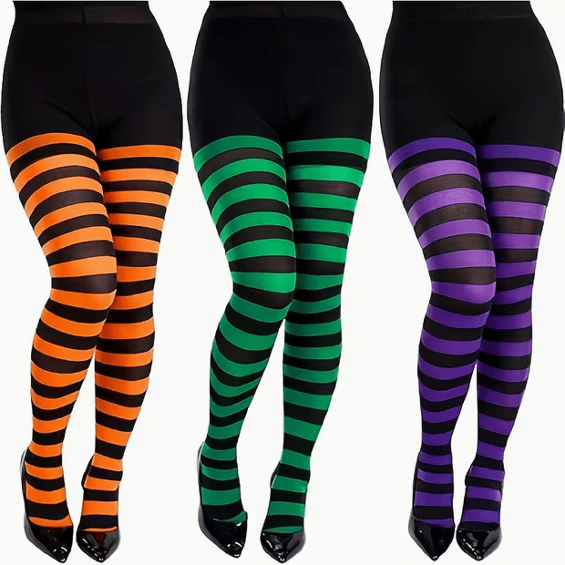 Gothic Black Striped Tights – Orange, Green or Purple Clothing Accessories - Gothic & Alternative Gift - Haunted