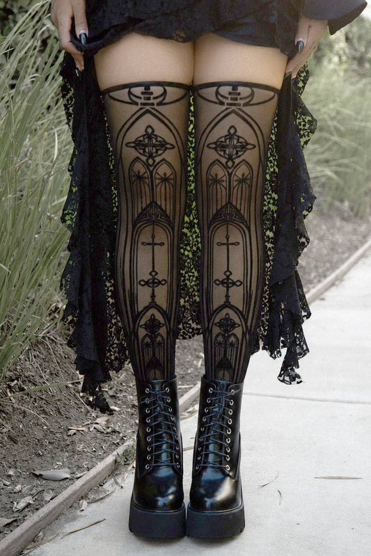 Gothic Cathedral Thigh High Tights Stockings Hosiery - Gothic & Alternative Gift - Haunted