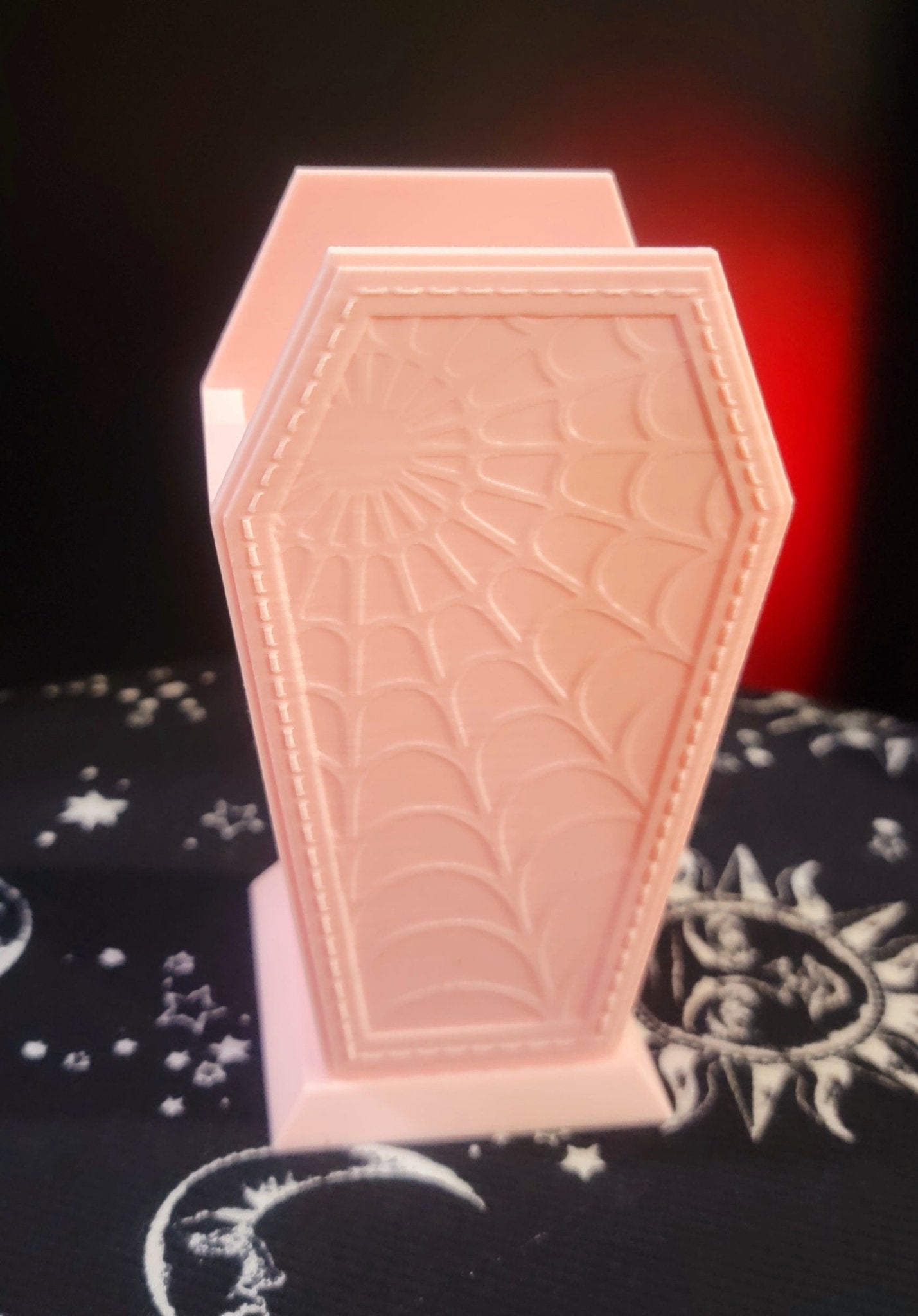 Gothic Coffin Shaped brush Holder With Spider Web Pink Beauty - Gothic & Alternative Gift - Haunted