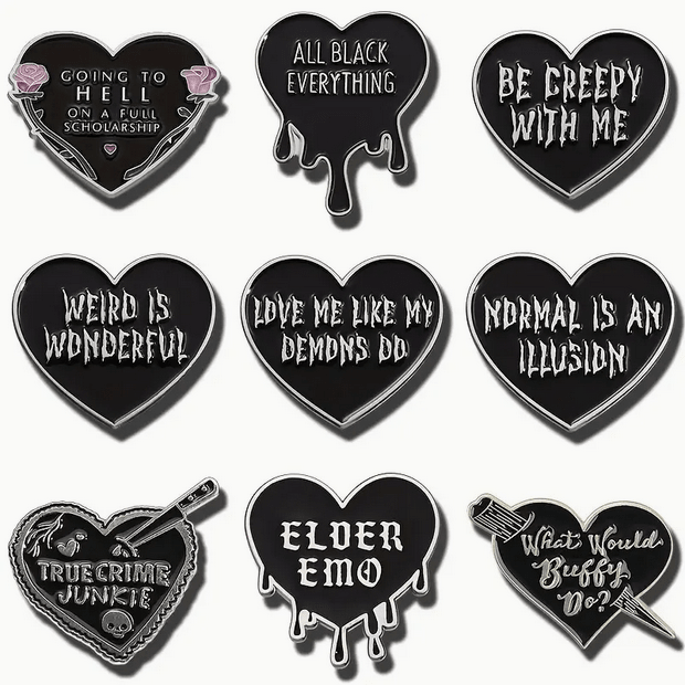 Gothic Funny Edgy Heart Shaped Enamel Pin Accessories - Gothic & Alternative Gift - Haunted