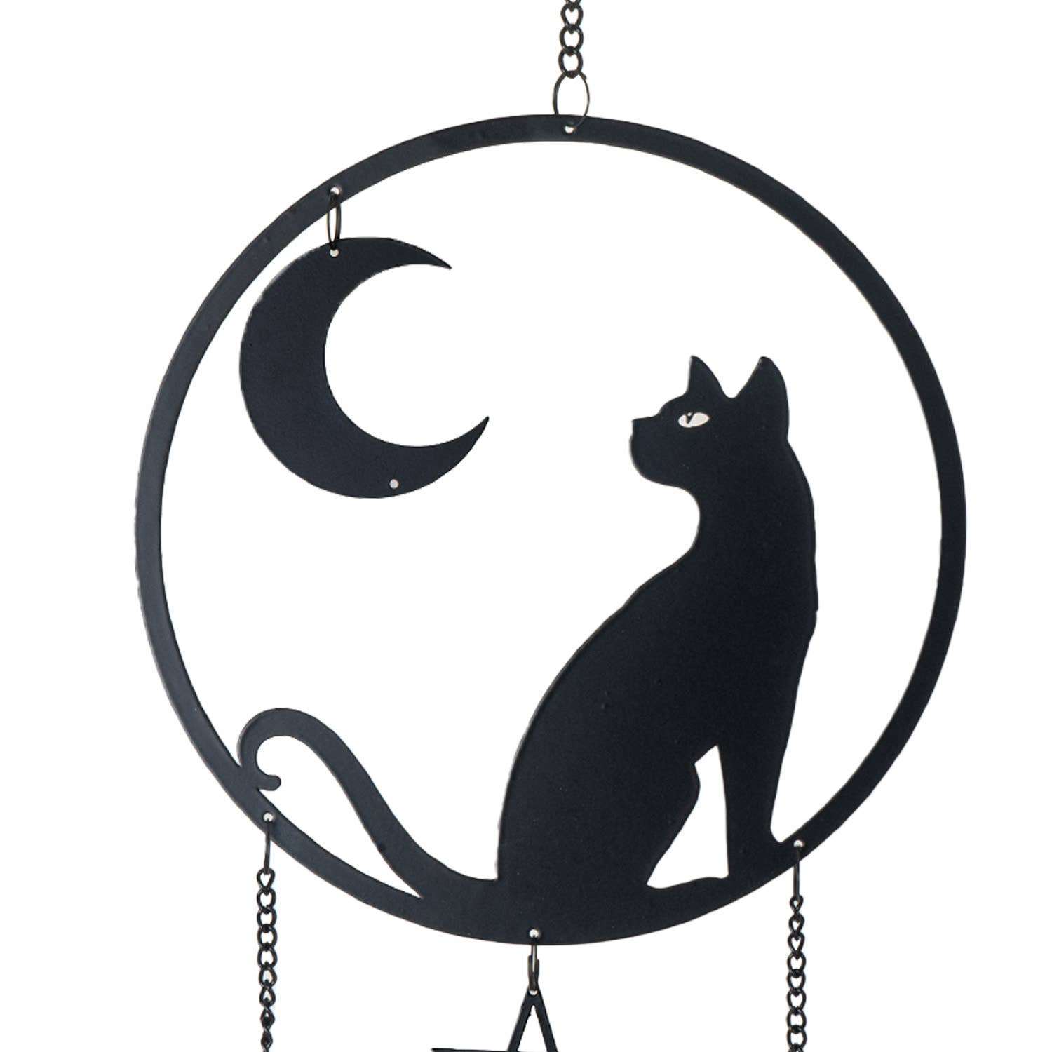 Gothic Metal Hanging Cat Moon Grazer Sun Catcher Wind Chime Garden Decor - Gothic & Alternative Gift - Haunted