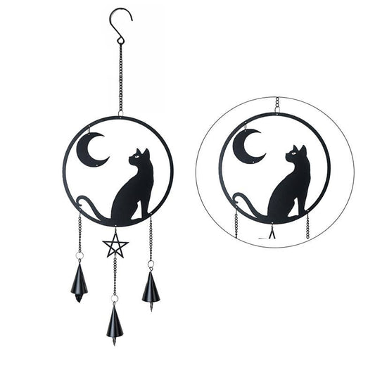 Gothic Metal Hanging Cat Moon Grazer Sun Catcher Wind Chime Garden Decor - Gothic & Alternative Gift - Haunted