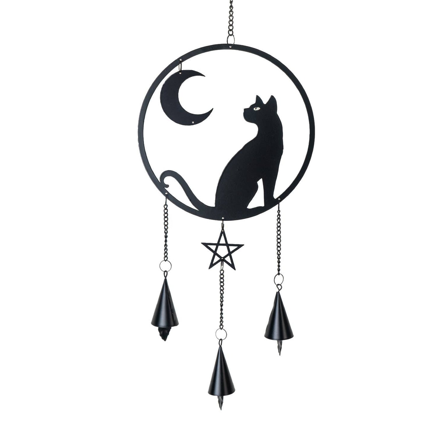 Gothic Metal Hanging Cat Moon Grazer Sun Catcher Wind Chime Garden Decor - Gothic & Alternative Gift - Haunted