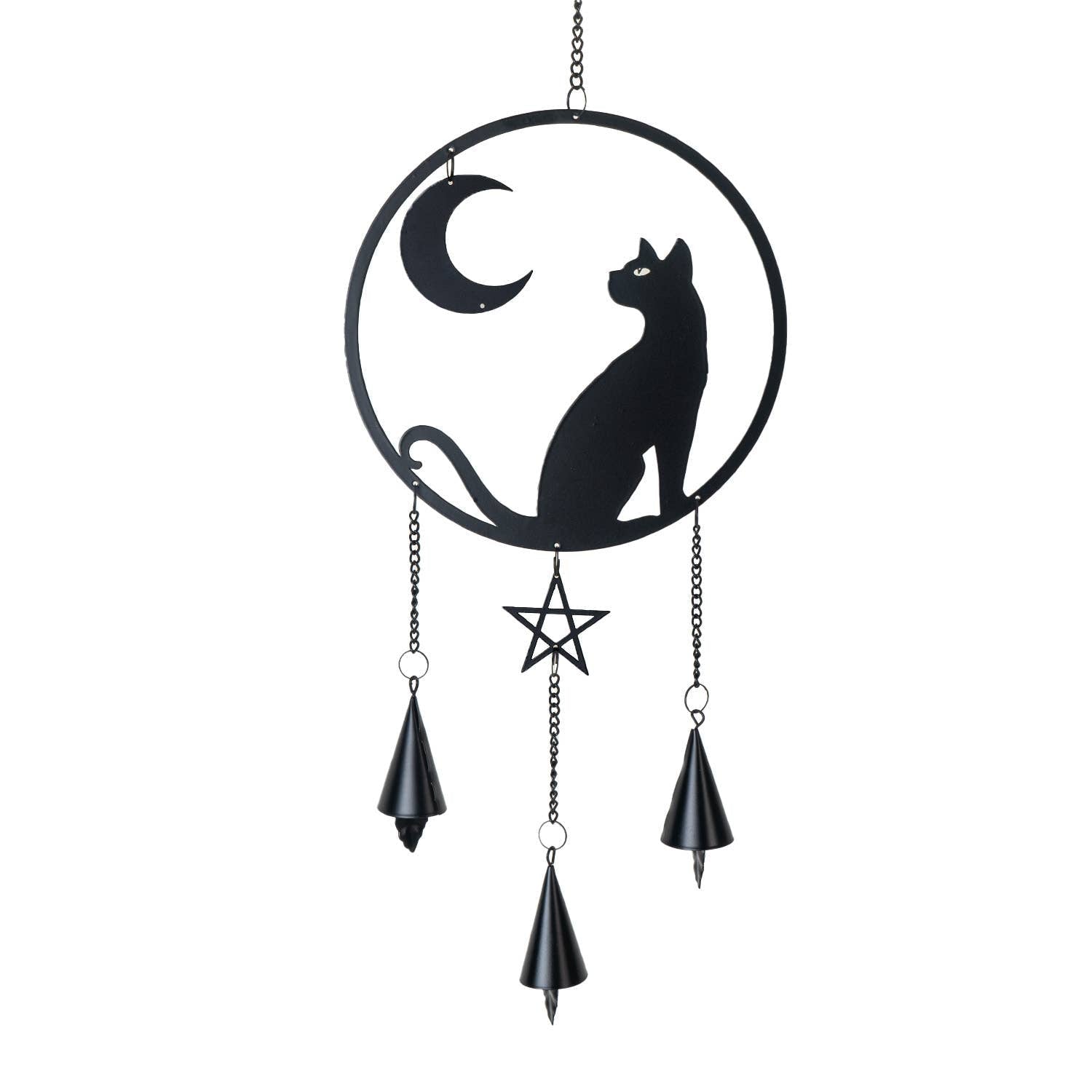 Gothic Metal Hanging Cat Moon Grazer Sun Catcher Wind Chime Garden Decor - Gothic & Alternative Gift - Haunted