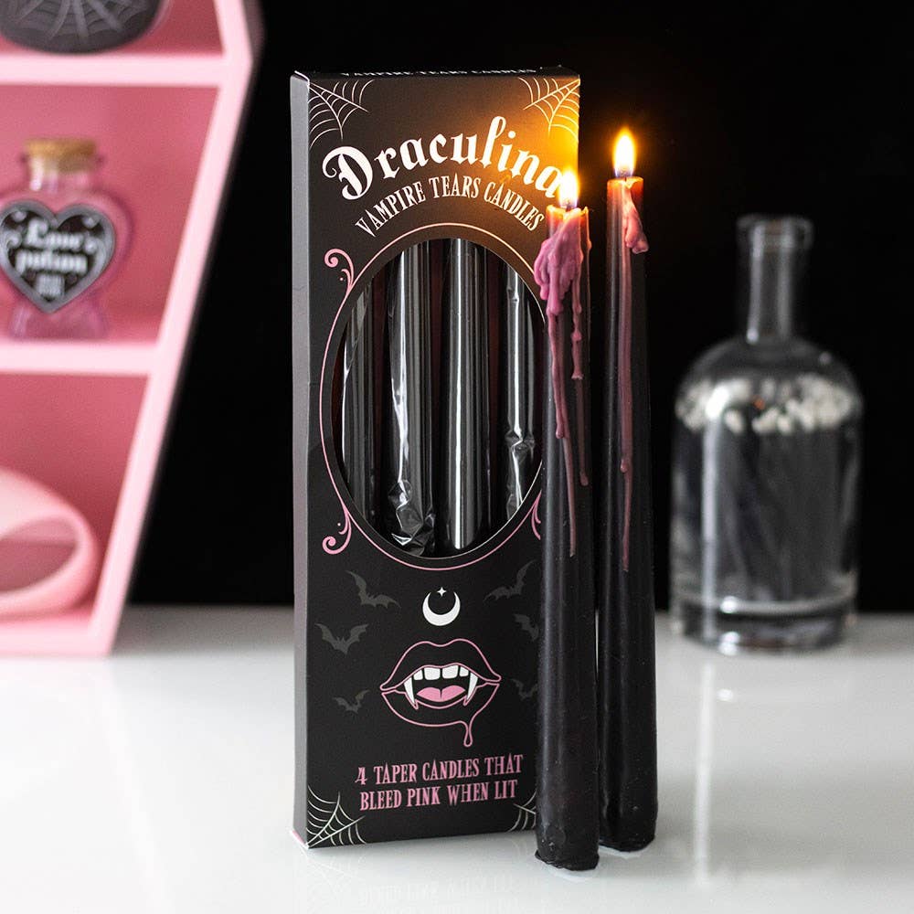 Gothic Pink Vampire Tears Bleeding Halloween Taper Set of 4 Candles - Gothic & Alternative Gift - Haunted