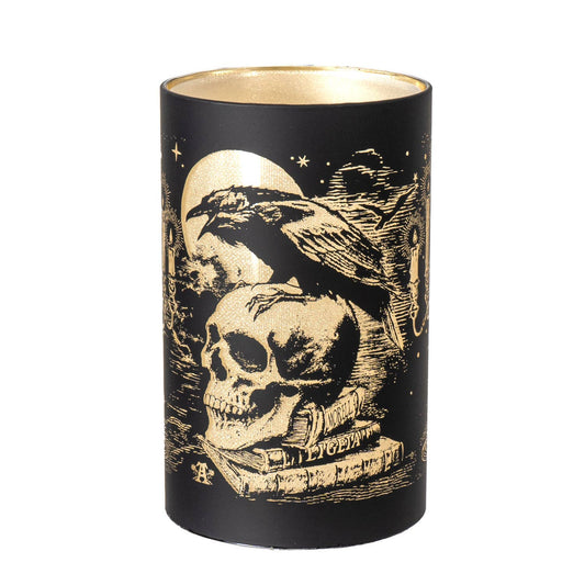 Gothic Poe's Raven on Skull Glass LED Table Lantern Light Lamp Tableware - Gothic & Alternative Gift - Haunted