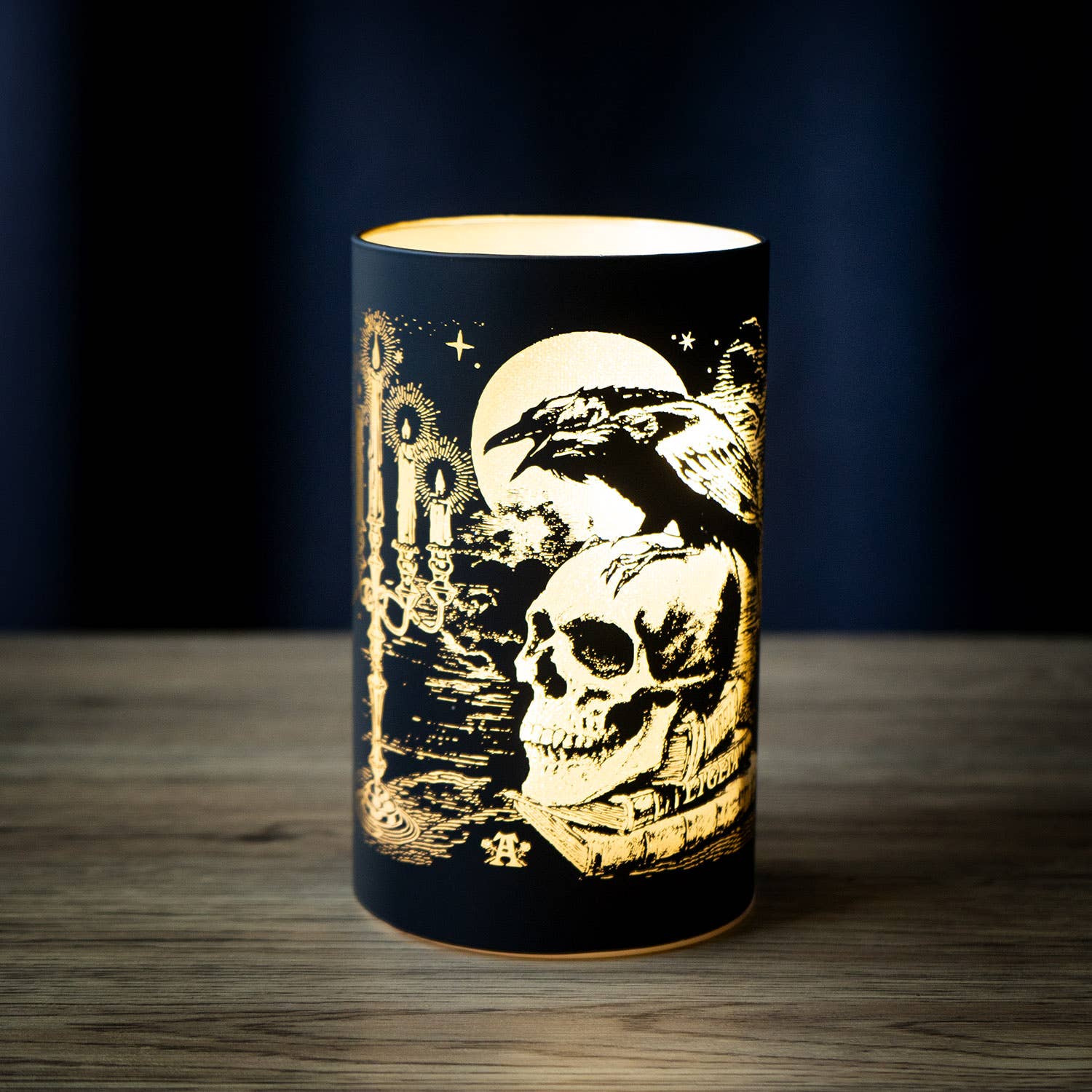 Gothic Poe's Raven on Skull Glass LED Table Lantern Light Lamp Tableware - Gothic & Alternative Gift - Haunted