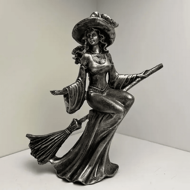 Gothic Resin Witch Statues - Moon, Broom, Book & Cat Figurines - Gothic & Alternative Gift - Haunted