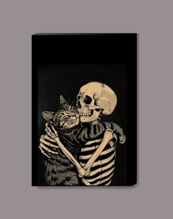Gothic Skeleton and Cat Hugging Canvas Print Canvas - Gothic & Alternative Gift - Haunted