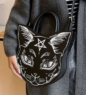 Gothic Witchy Pentagram Cat Shaped Purse Bag Crossbody Purses and Bags - Gothic & Alternative Gift - Haunted