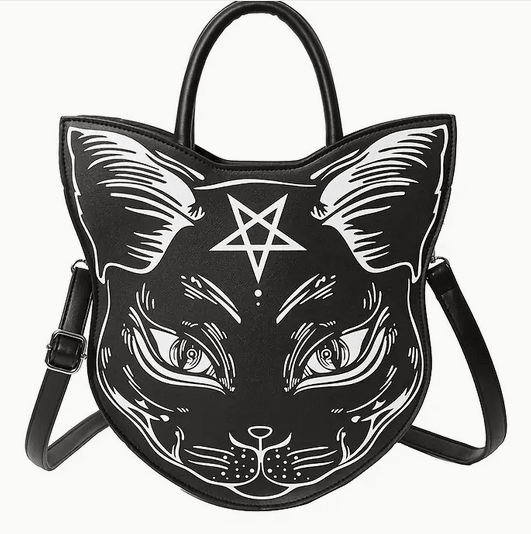 Gothic Witchy Pentagram Cat Shaped Purse Bag Crossbody Purses and Bags - Gothic & Alternative Gift - Haunted
