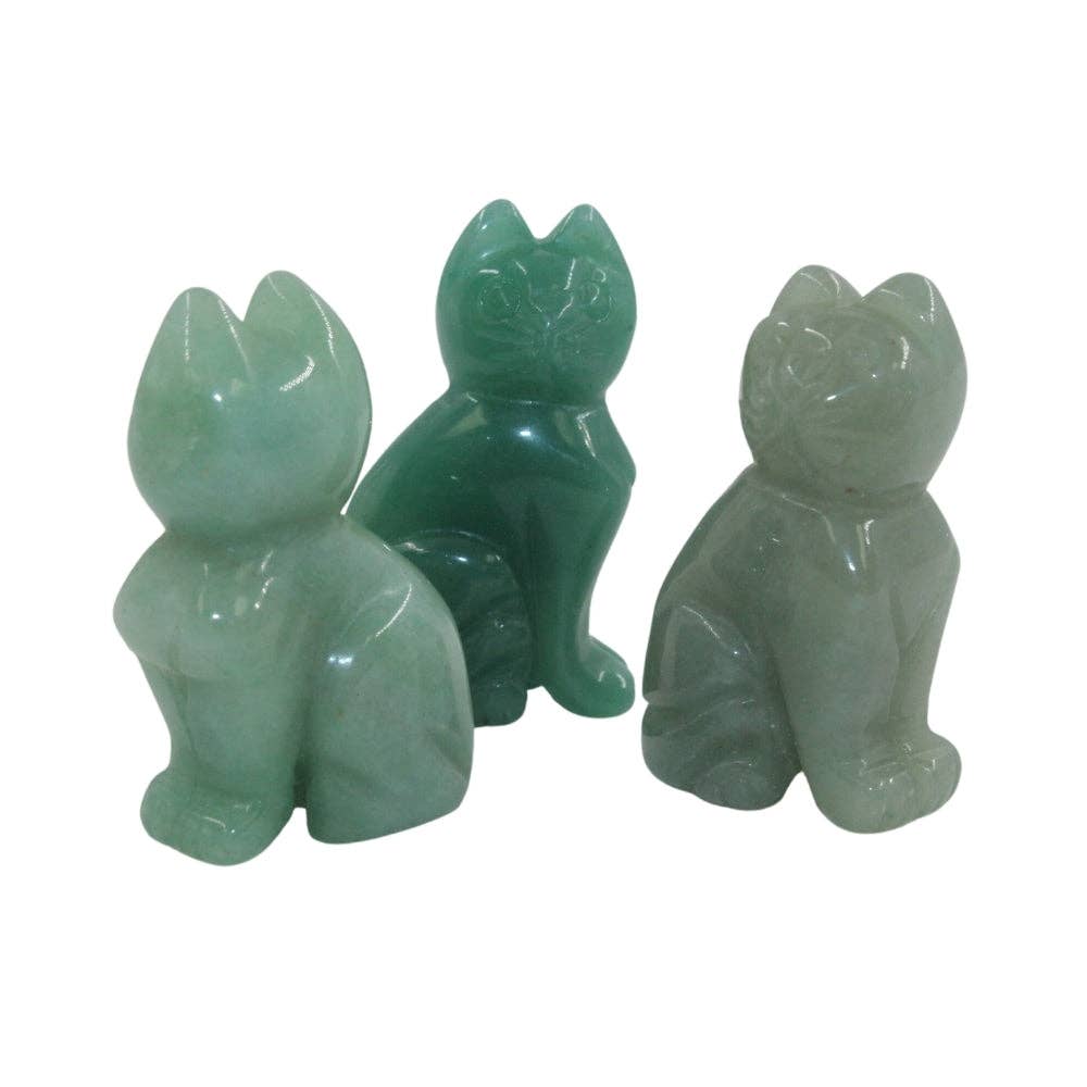 Green Aventurine Crystal Cat Carving, 2-Inch Figurine Crystals - Gothic & Alternative Gift - Haunted