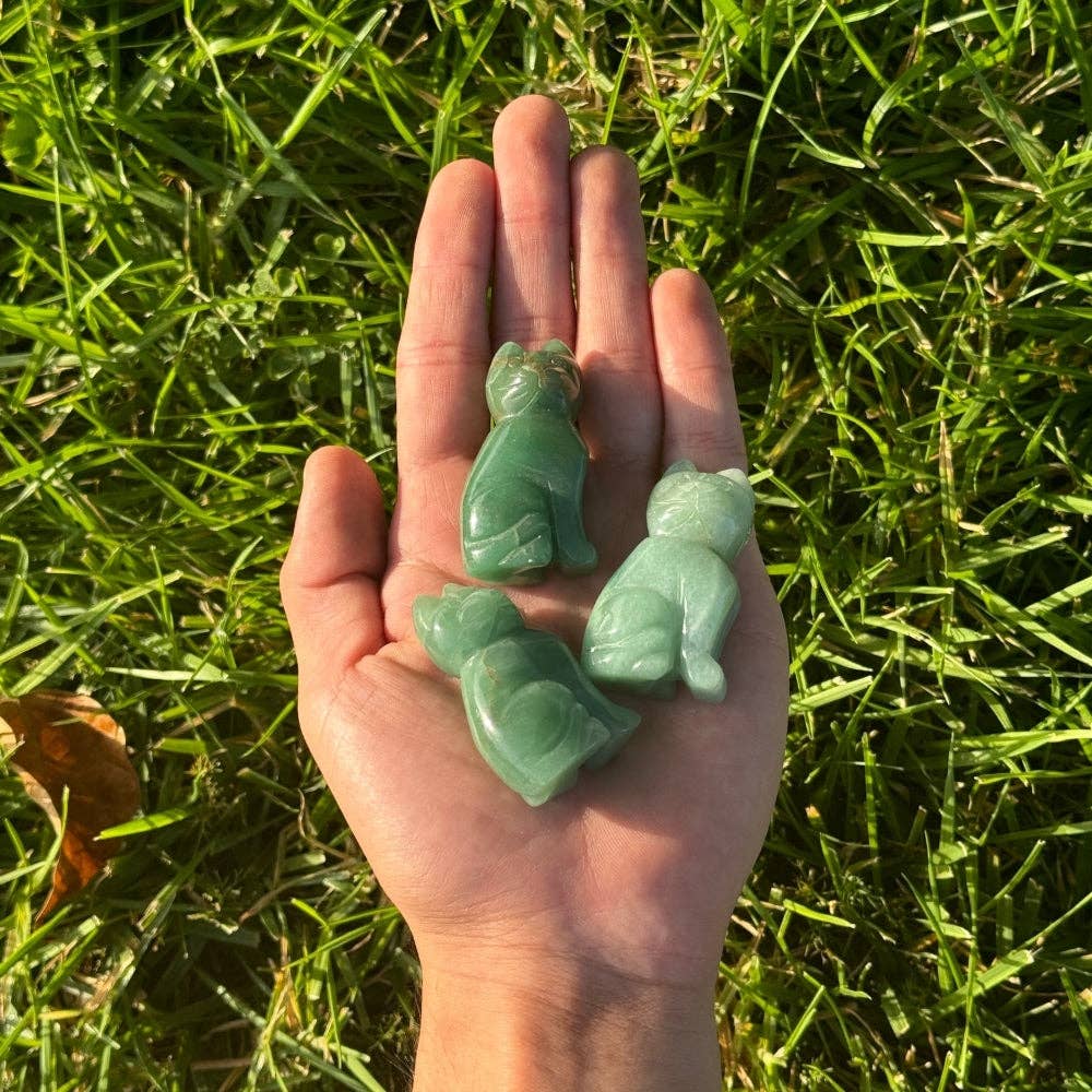 Green Aventurine Crystal Cat Carving, 2-Inch Figurine Crystals - Gothic & Alternative Gift - Haunted