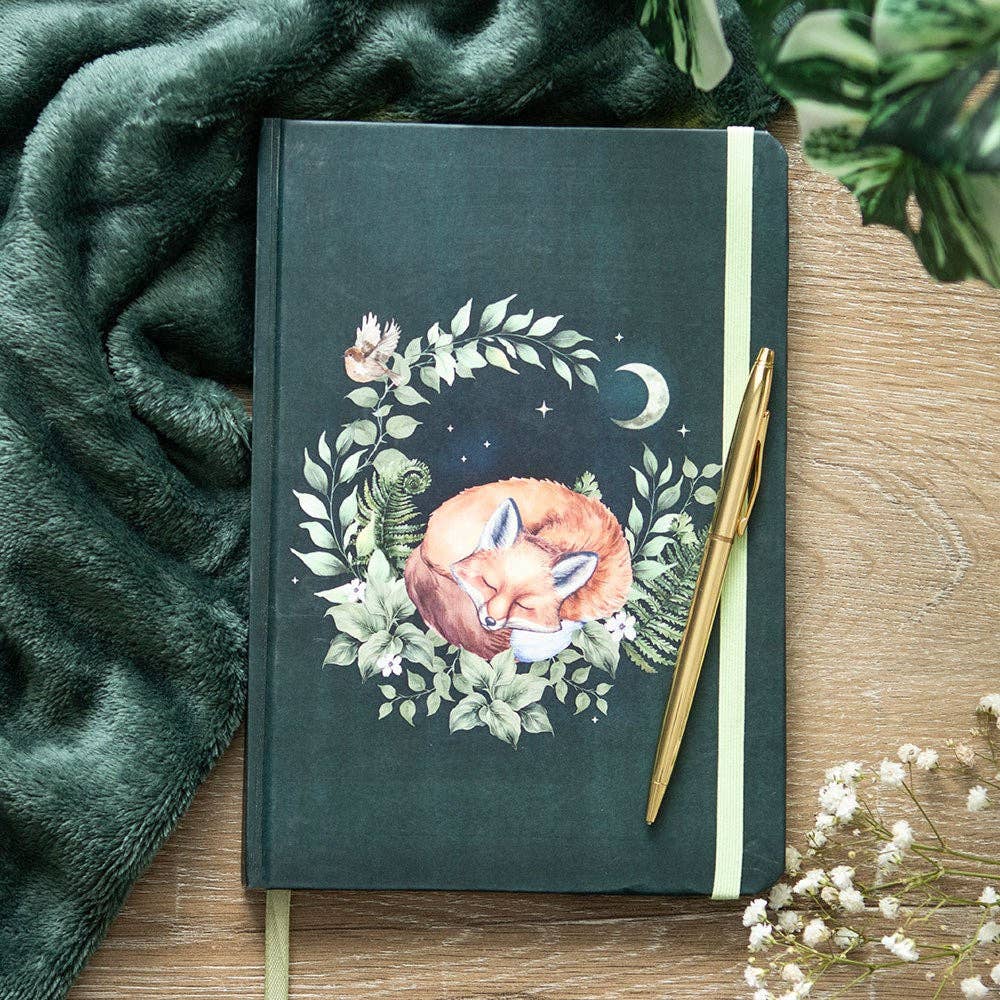 Green Forest Sleeping Fox A5 Notebook Fawn and Friends Journal Books - Gothic & Alternative Gift - Haunted