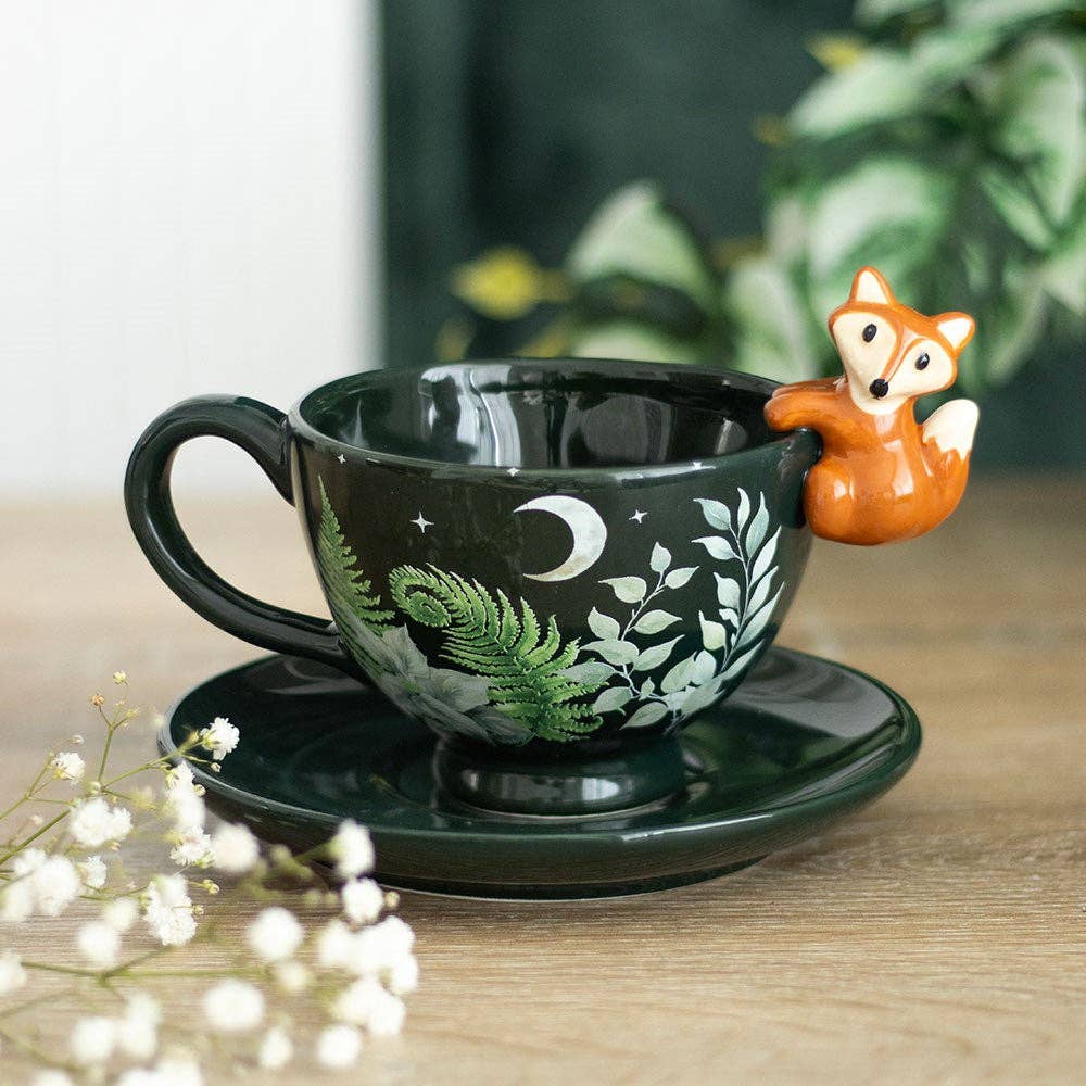 Green Forest with Fox Print Teacup Coffee Mug Kitchenware - Gothic & Alternative Gift - Haunted