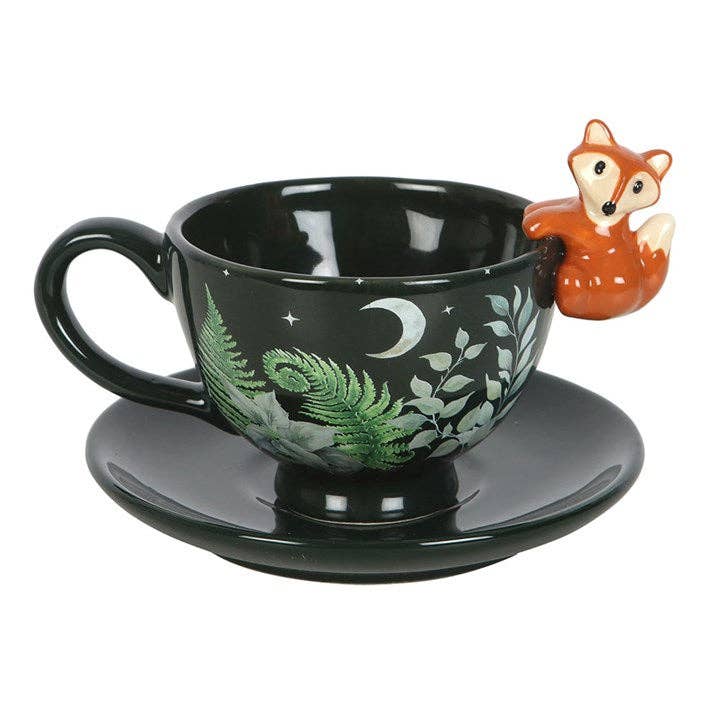 Green Forest with Fox Print Teacup Coffee Mug Kitchenware - Gothic & Alternative Gift - Haunted